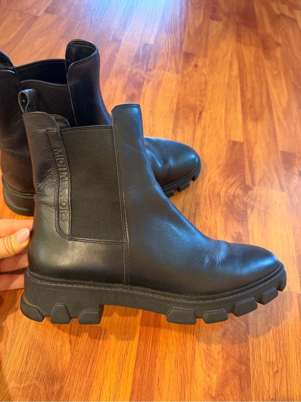 Michael Kors Black Leather Chelsea Lug Booties